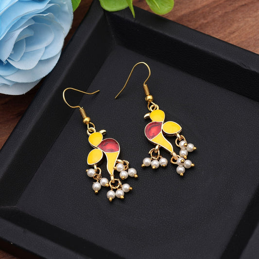 Yellow Color Meenakari Earrings Created To Brighten Festive Attire With Traditional Charm