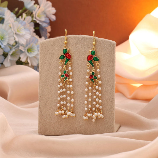 Green Color Meenakari Earrings Crafted With Detailed Enamel For Festive Occasions