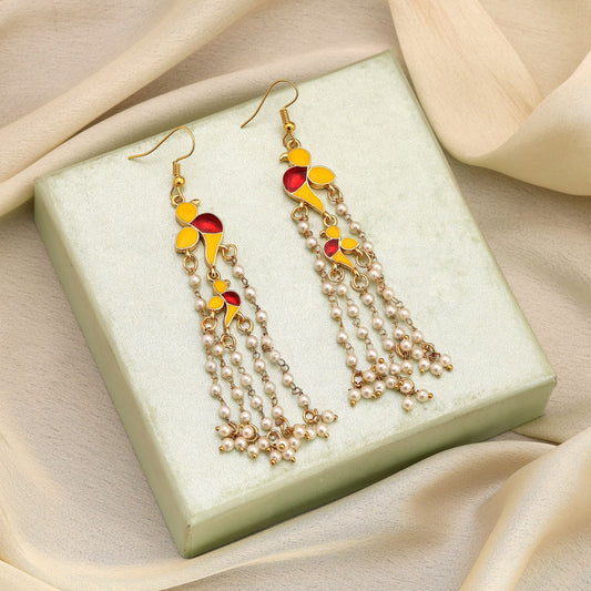 Yellow Color Meenakari Earrings Featuring Traditional Hand Enamel Ethnic Craftsmanship