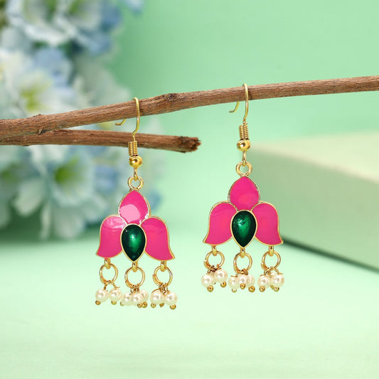 Pink Color Meenakari Earrings Featuring Colorful Enamel Craftsmanship And Shine