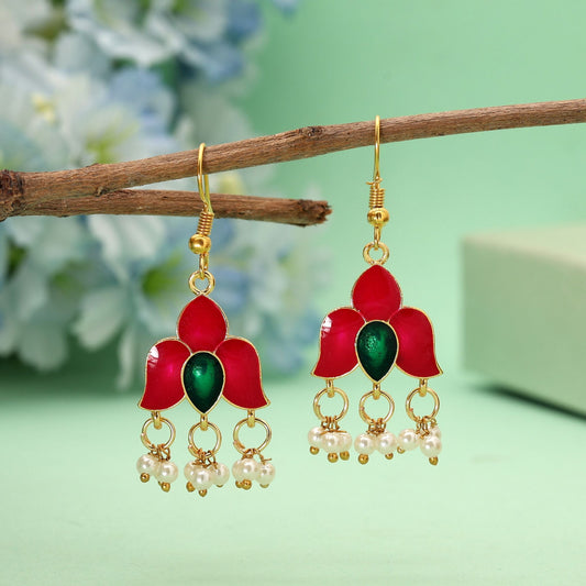 Rani Color Meenakari Earrings Inspired By Royal Rajasthani Enamel Artistry