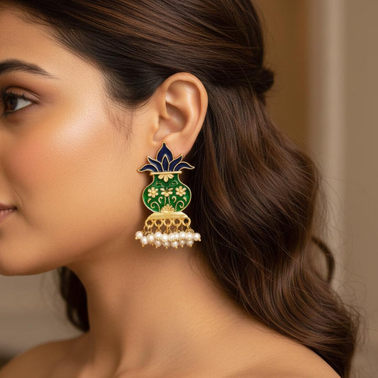 Green & Black Color Meenakari Earrings (MKE128GRN)
