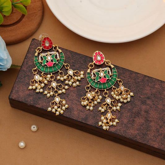 Rani Grün Farbe Meenakari Ohrringe Traditioneller handgefertigter ethnischer Schmuck Design