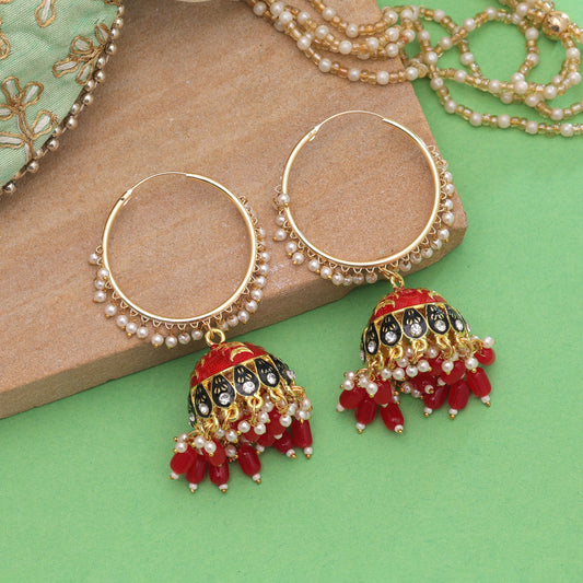 Red Color Meenakari Earrings with Beautiful Traditional Jewelry Craft Details