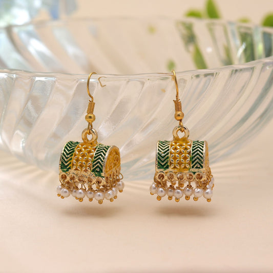 Yellow Color Palki Mint Meena Earrings with Stylish Festive Jewelry Design