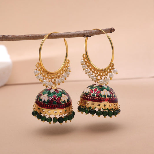 Maroon & Green Color Meenakari Earrings Featuring Royal Traditional Artwork