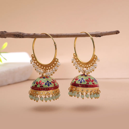 Pista Green Color Meenakari Earrings Featuring Elegant Handmade Jewelry Finish