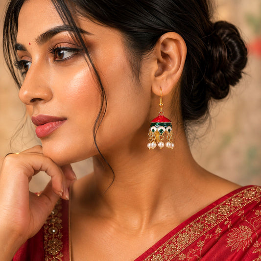 Maroon & Green Color Meenakari Earrings with Premium Artistic Handmade Appeal