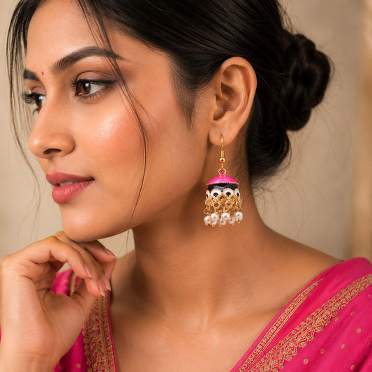 Pink & Black Color Meenakari Earrings Crafted with Trendy Designer Traditional Style