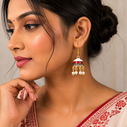 White Color Meenakari Earrings Featuring Classic Elegant Ethnic Fashion Design