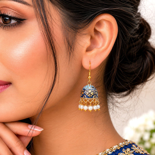 Blue Color Mint Meena Earrings Crafted with Classic Traditional Handmade Finish