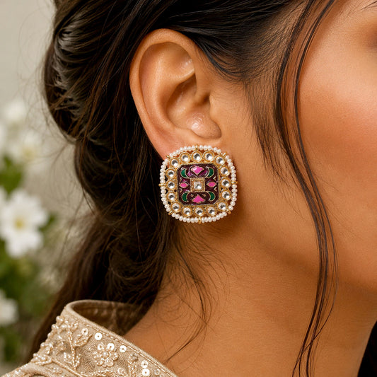 Purple Color Meenakari Earrings Featuring Royal Traditional Fashion Look