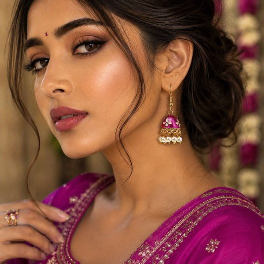 Magenta Color Meenakari Earrings Featuring Beautiful Traditional Designer Finish