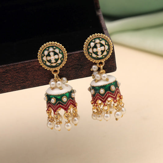 Green Color Meenakari Earrings with Beautiful Traditional Handmade Finish