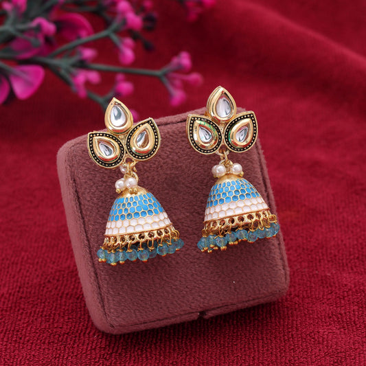 Firozi Color Meenakari Earrings Featuring Colorful Ethnic Designer Look