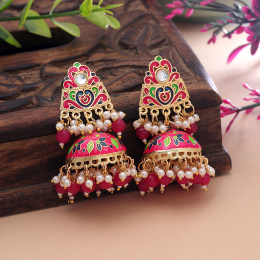 Rani Color Meenakari Earrings with Royal Designer Traditional Appeal