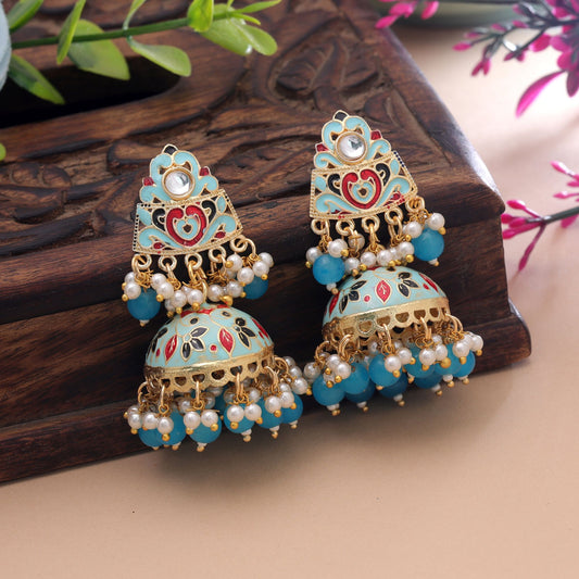 Sky Blue Color Meenakari Earrings Featuring Classic Festive Jewelry Look