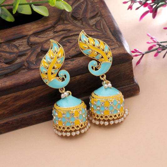 Firozi & Yellow Color Meenakari Earrings with Elegant Traditional Design