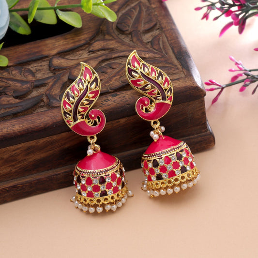 Rani Color Meenakari Earrings Crafted with Premium Traditional Jewelry Design