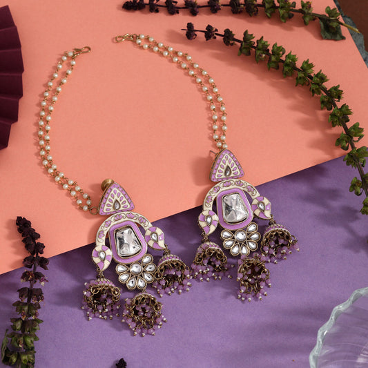 Light Purple Color Kundan Meenakari Earrings