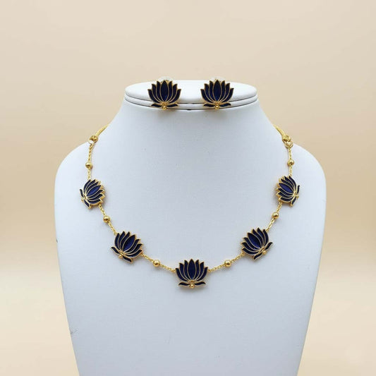 Blaues Lotusdesign Meenakari Halskettenset