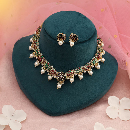 Maroon & Green Color Meenakari Necklace Set Royal Ethnic Bridal Statement Jewelry