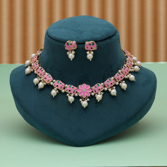 Anmutiges rosafarbenes Meenakari-Halskettenset – Elegante Brautpartykollektion