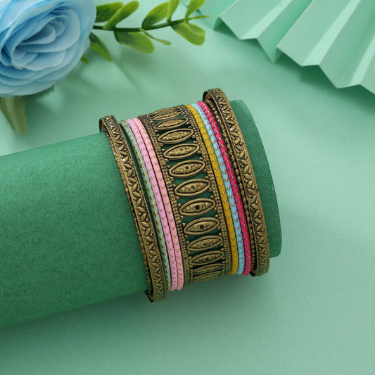 Assorted Color 5 Set Of Bangle Size: (1 Set Of 2.4, 2 Set Of 2.6, 2 Set Of 2.8)