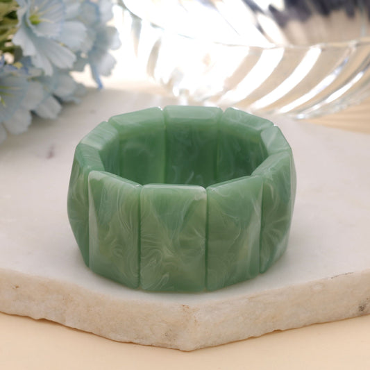 Green Color Stretchable Acrylic Fashion Bangle Featuring Stylish Designer Finish