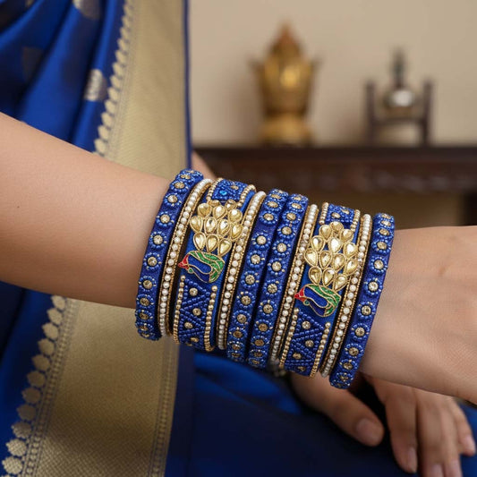 Blue Color Peacock Inspired 1 Set Of Thread Bangle Offering Vibrant Ethnic Styling