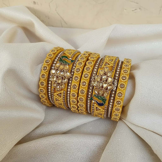 Yellow Color Peacock Inspired 1 Set Of Thread Bangle Reflecting Joyful Festive Traditions