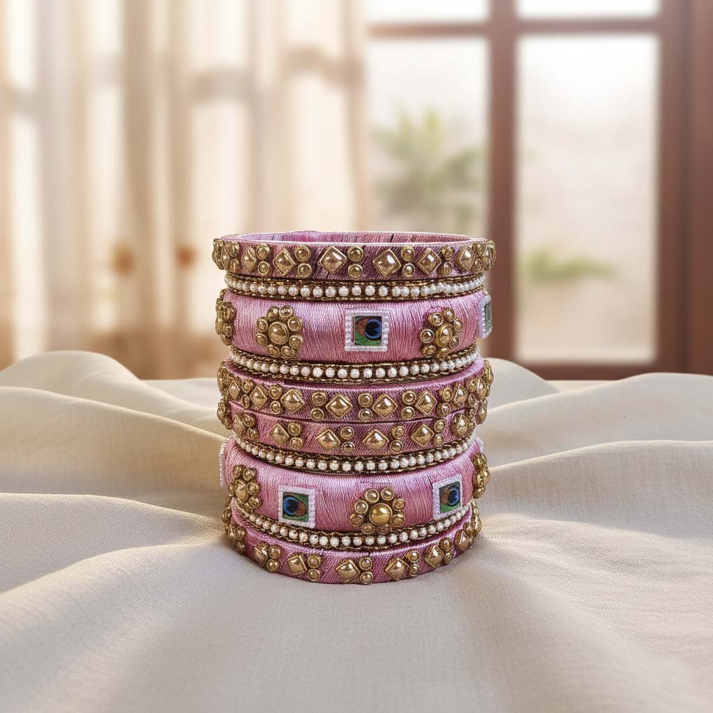 Pink Color 1 Set Of Thread Bangle Suitable For Elegant Daily Ethnic Wear