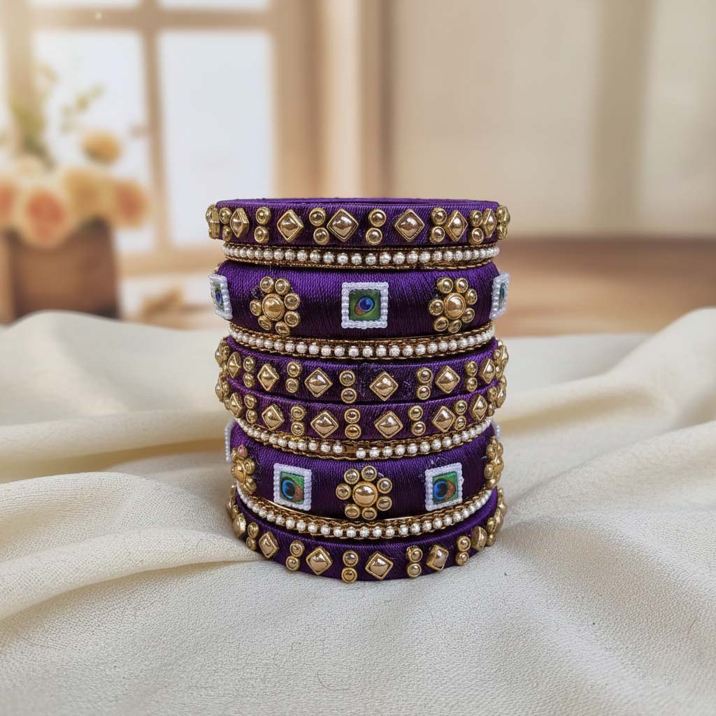 Purple Color 1 Set Of Thread Bangle Featuring Simple Yet Classic Ethnic Design