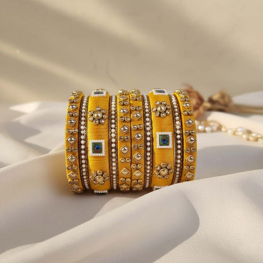 Yellow Color 1 Set Of Thread Bangle Perfect For Bright Festive Looks