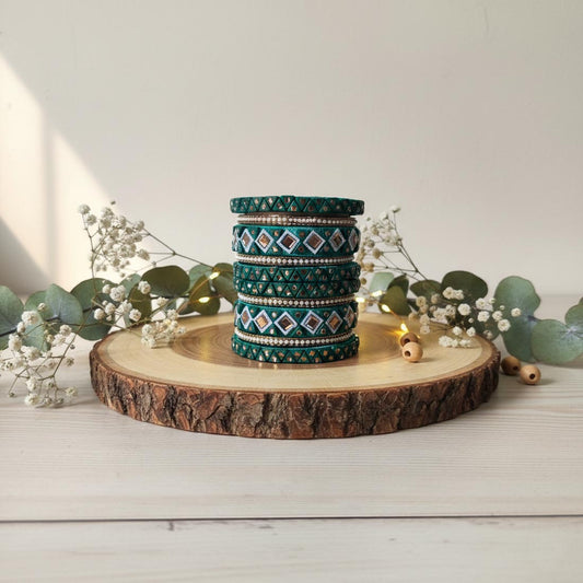 Green Color 1 Set Of Thread Bangle Inspired By Evergreen Ethnic Styling