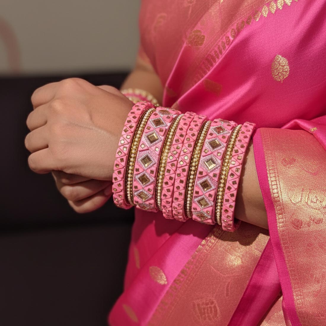 Pink Color 1 Set Of Thread Bangle Showcasing Charming Traditional Thread Artistry