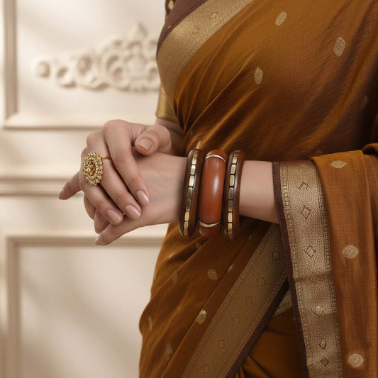 Brown Color Single Hand 1 Set Of Wooden Bangle Size: 2.6 (WNB102BRW-2.6)