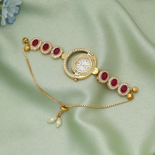 Rani Color Kundan Watch For Girls & Women Elegant Daily Wear Jewelry Watch