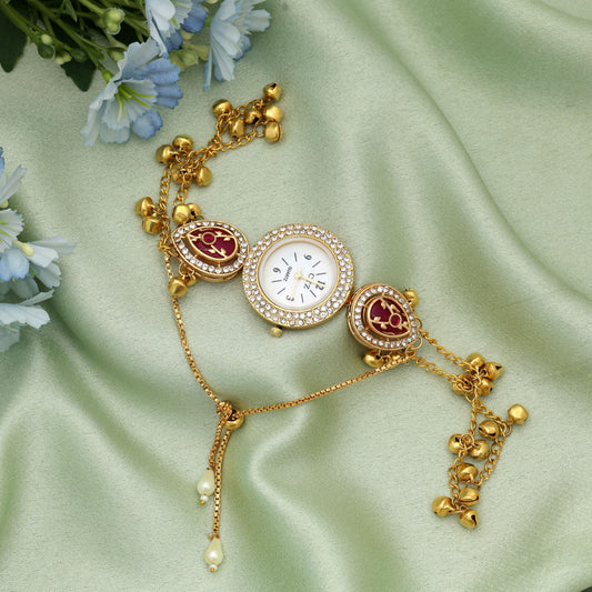 Rani Color Kundan Watch For Girls & Women Elegant Traditional Watch