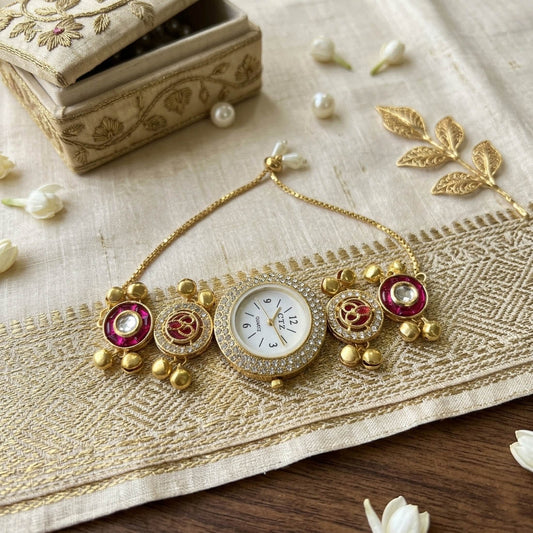 Classic Rani Color Bracelet Kundan Watch For Girls & Women Ethnic