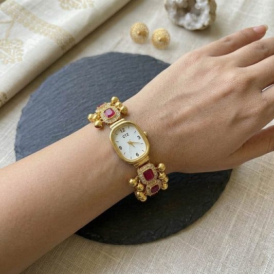 Unique Rani Color Glitter Kundan Watch For Girls & Women Special