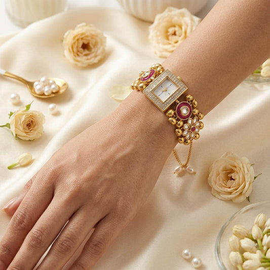 Elegante Rani-farbene Kundan-Uhr für Mädchen & Frauen Traditionelle Partykleidung