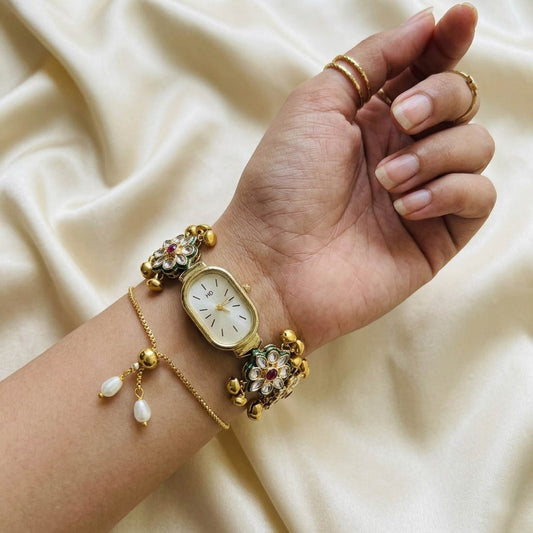 Designer Rani & Green Color Kundan Watch For Girls & Women Wedding Style