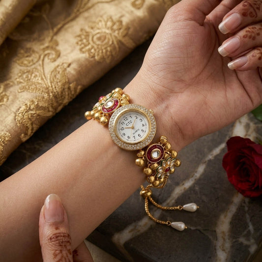 Anmutige Rani & Grüne Kundan Uhr für Mädchen & Frauen – Ethnische Mode