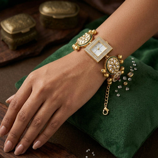 Elegante Kundan-Uhr in Rani- und Grüntönen für Mädchen & Damen, Brautmode