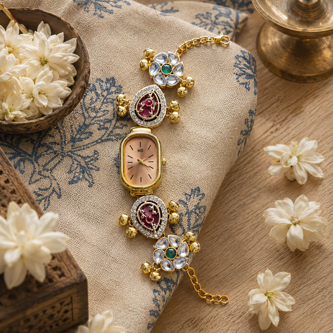 Royal Rani & Green Color Kundan Watch For Girls & Women Party Wear