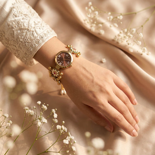 Charming Rani & Green Color Kundan Watch For Girls & Women Wedding Fashion