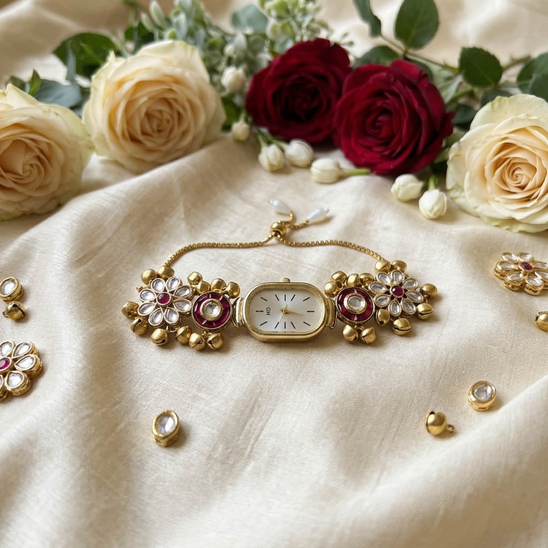 Wunderschöne Rani-farbene Kundan-Uhr für Mädchen & Frauen im traditionellen Party-Stil