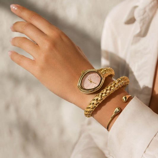 Peach Color Snake Analog Watch with Beautiful Elegant Design for Casual and Party Wear