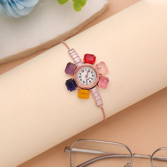 Rose Gold Plated Watch For Girls & Women Featuring Chic Contemporary Design